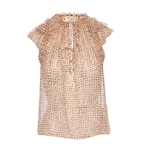 Ulla Johnson Sheer Fil Coupe Silk-Blend Chiffon Leopard Ikat Dot Marilyn Blouse - Picture 5 of 14